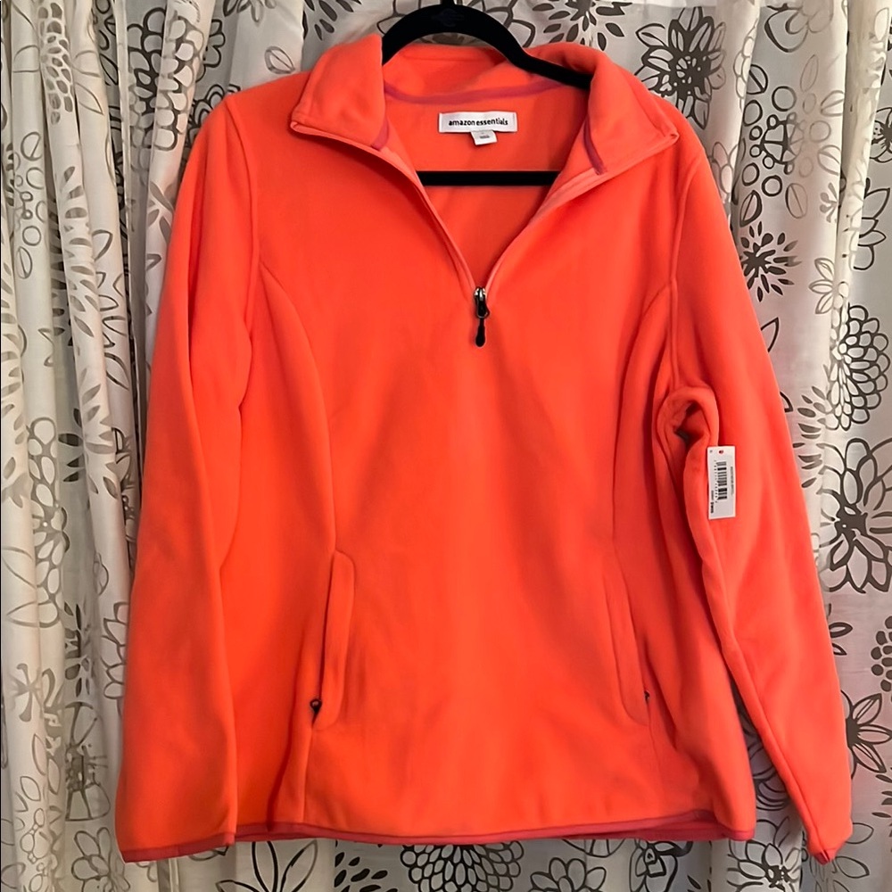 NWT Amazon Bright Orange Quarter-Zip Fleece Pullover